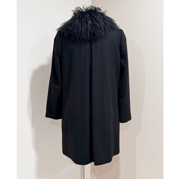Sofia Cashmere Women's Black Mongolian Lamb Fur Trim Wool/Cashmere Coat Size 6 - Picture 2 of 9